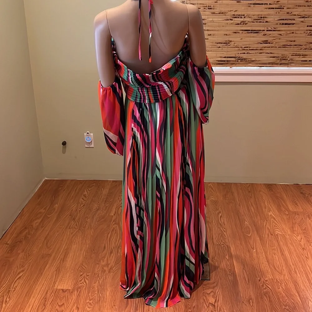 Akira Two Piece Set With Full Maxi Skirt & Matching Smocked Halter Blouse XL& 1X